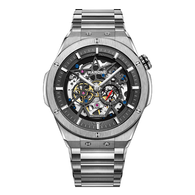 RARONE Gemini G-Dragon Armor Men's Skeleton Automatic Mechanical Watch with Steel Band Birthday Gift for Boyfriend