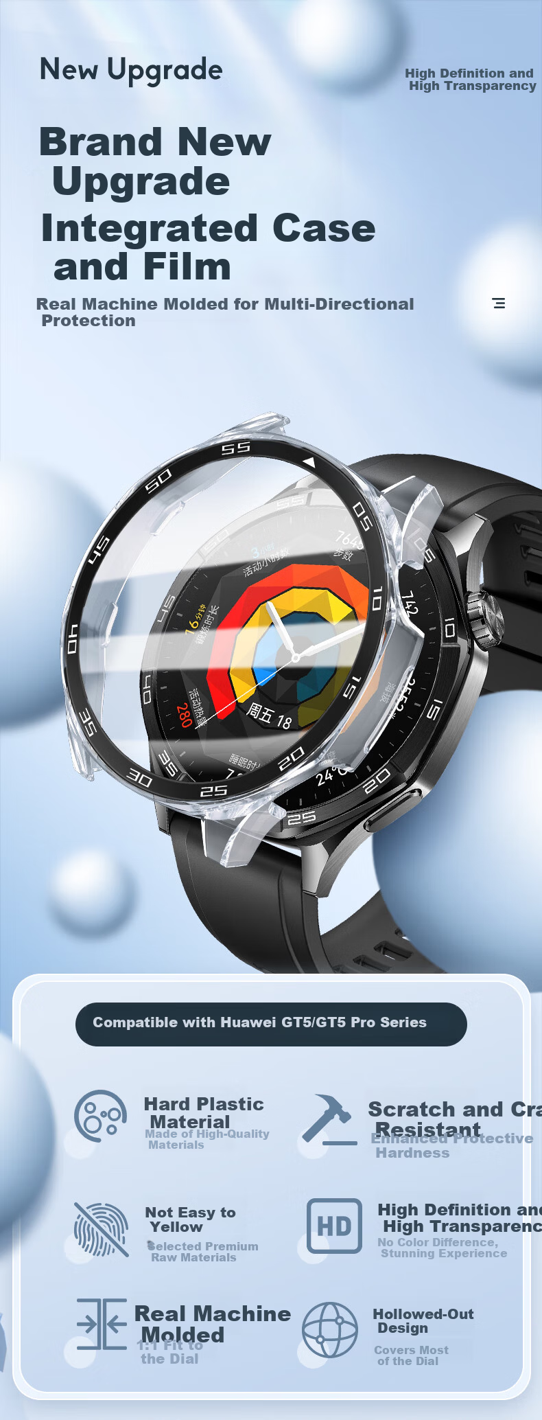 Binghong Compatible with Huawei GT5 Protective Case, Integrated Screen Protector for Huawei Watch GT5, Shockproof, Scratch-Resistant, Wear-Resistant, Full Coverage TPU - Silver 41mm 3