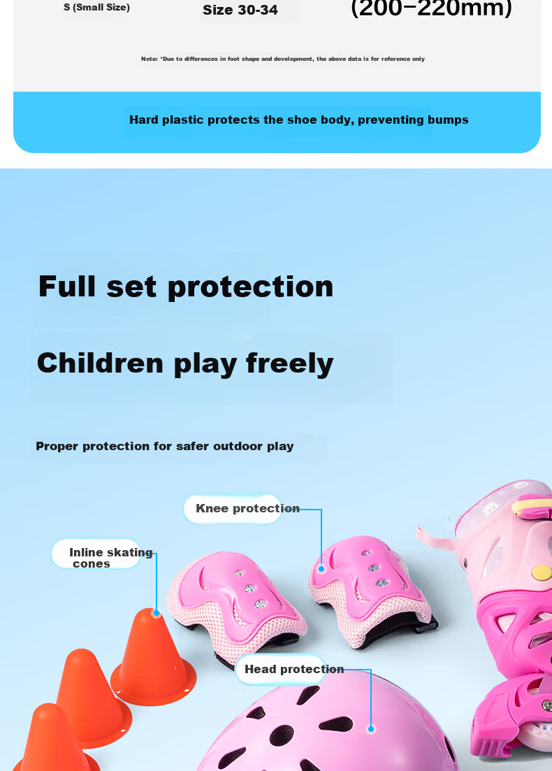 Deli Kids Roller Skates Beginner Boys Girls Inline Adjustable 4-Level Pink Size S with Helmet and Protective Gear 13