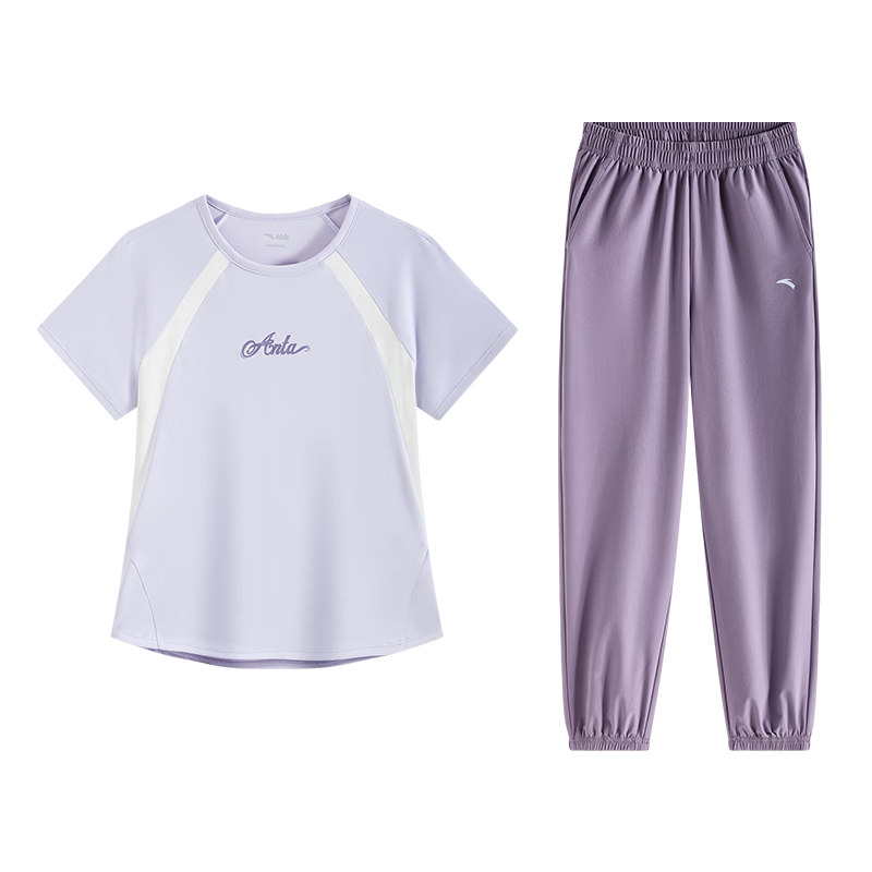 Anta Kids Girls Sports Set 2026 Summer Skin-friendly Breathable Quick-dry Short Sleeve and Long Pants A62627703