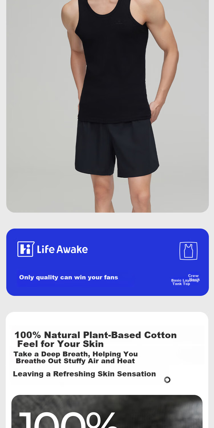 HLA Sleeveless Vest for Men, Pure Cotton Comfortable Breathable Undershirt, Basic Thin Undershirt, Single Pack 7
