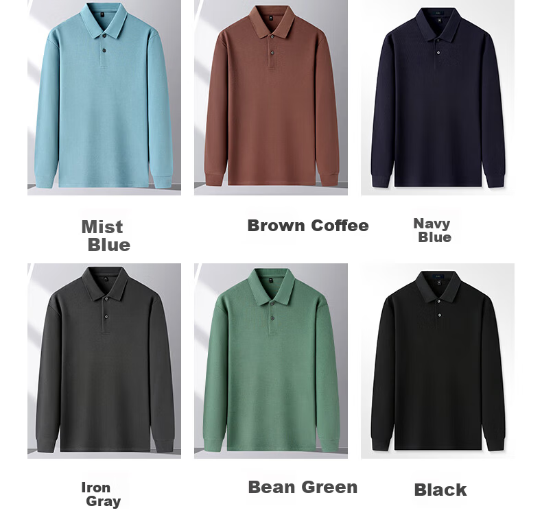 FIRS 100% Cotton Long Sleeve Men's Solid Color Casual Polo Shirt Spring Autumn New Dad Style 8