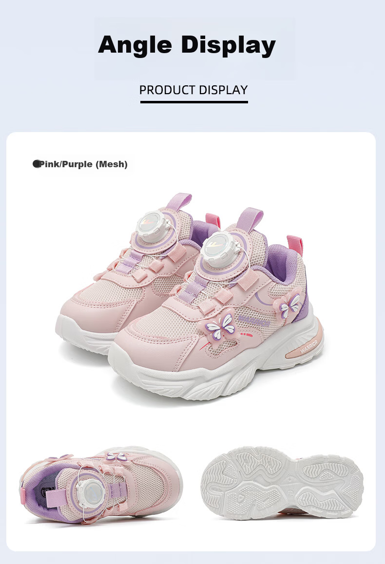 Warrior Girls' Sports Shoes Spring and Autumn Mesh Breathable Casual Running Shoes WZ-1523 Pink/Purple Size 34 9