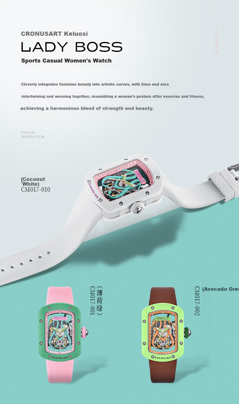 CRONUSART Kros Ladies Fully Automatic Mechanical Skeleton Fashion Luxury Wristwatch Women's Day Gift for Girlfriend 2
