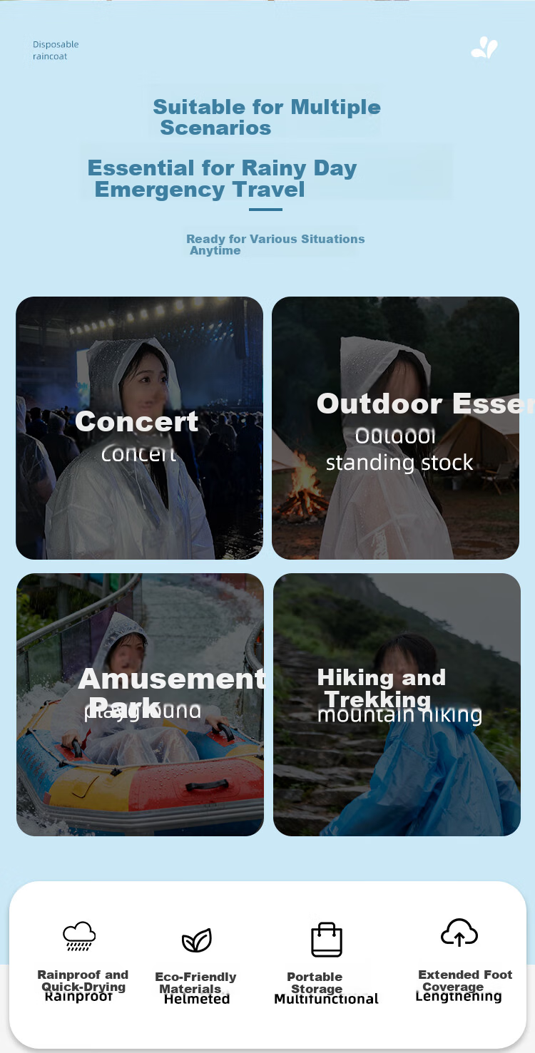 Jieban Travel Disposable Raincoat Thickened Portable Card Raincoat Long Anti-Storm Adult Outdoor Rain Poncho 5-Pack 2