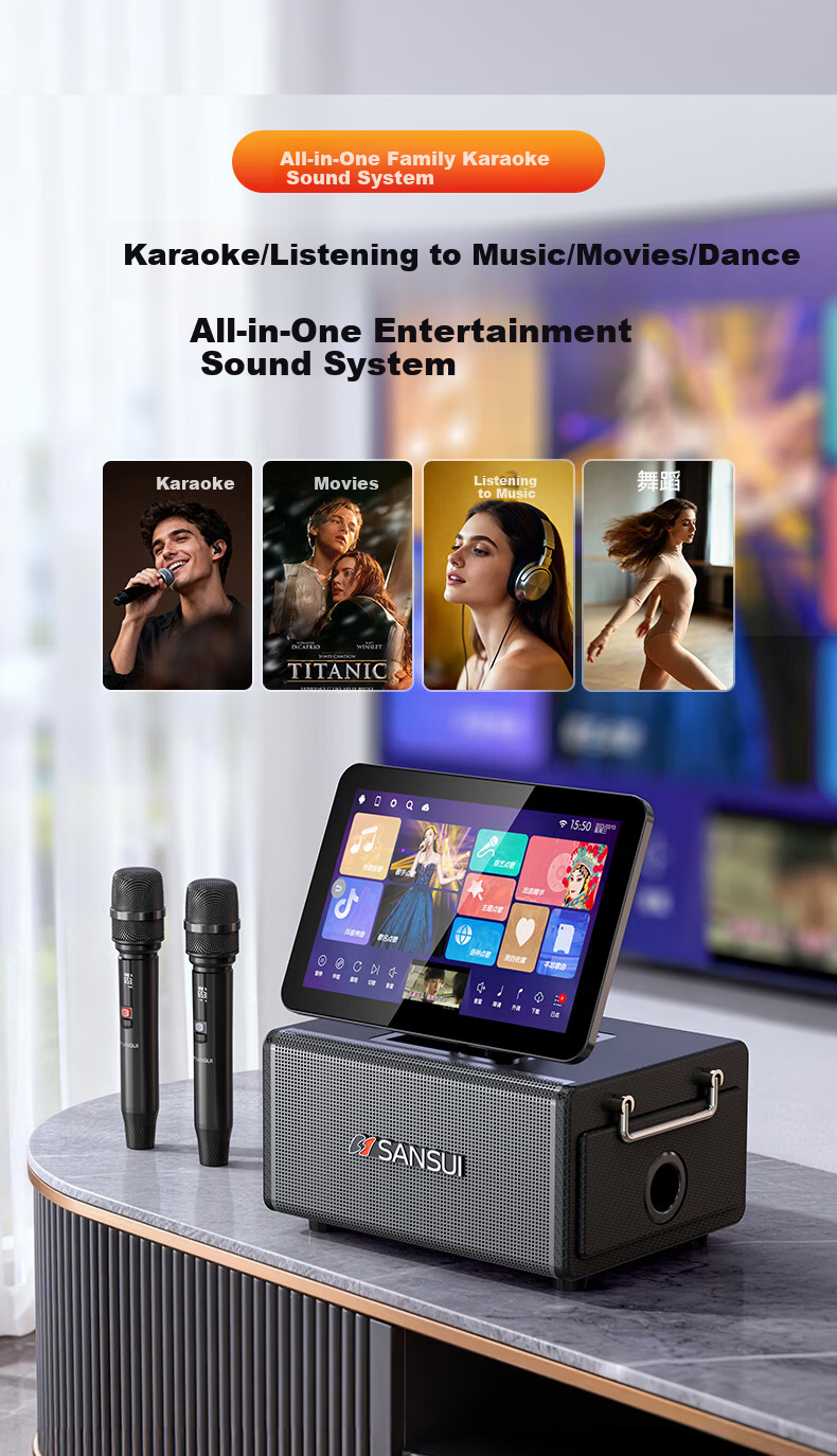 SANSUI Q8 Three-Year Membership Edition Home KTV Sound System Outdoor Portable Square Dance Bluetooth Speaker with Display Home Karaoke Machine All-in-One Instrument Speaker 6