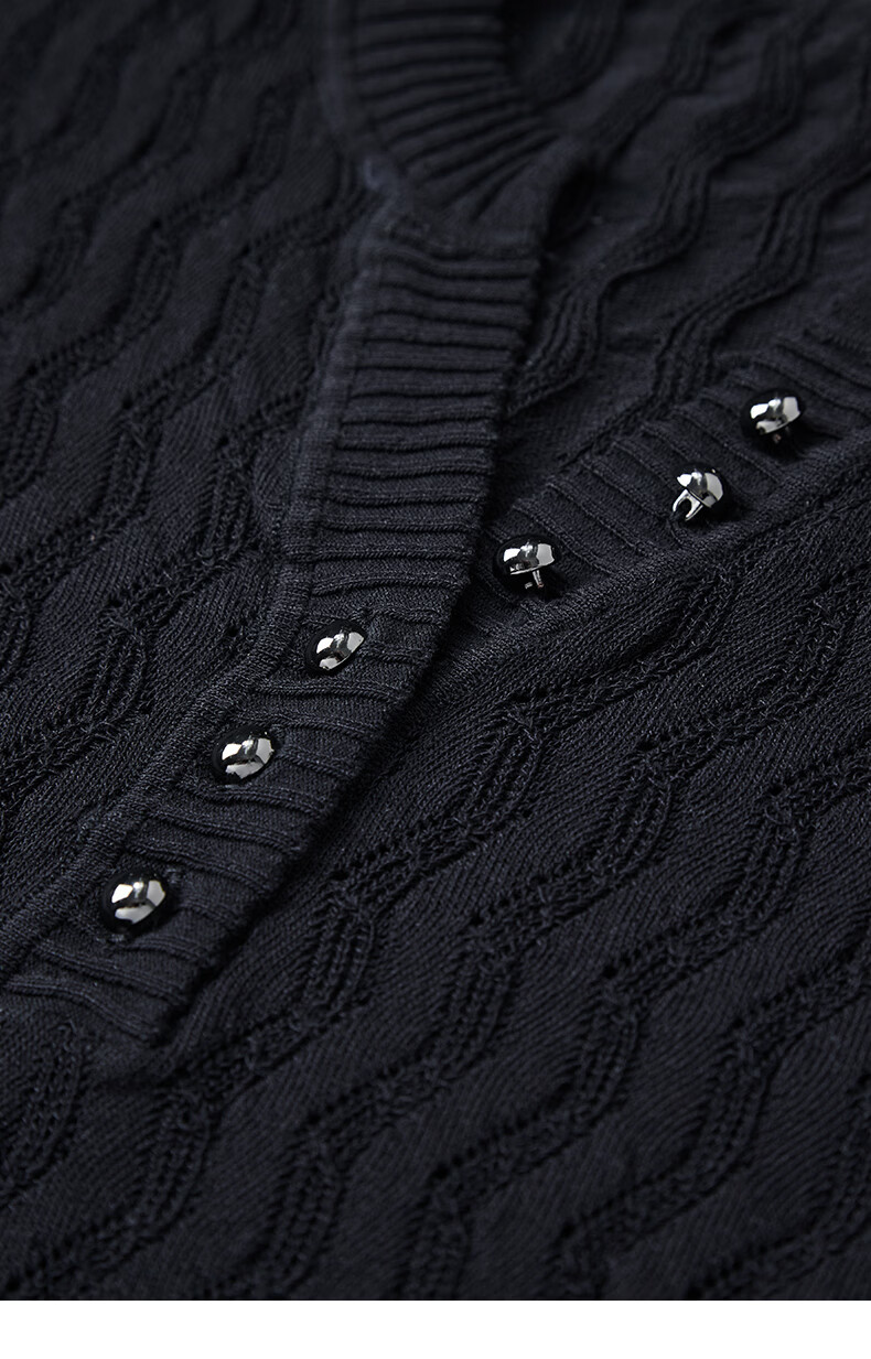 Yanyu Black Slim Fit Knit Top Women 2026 Summer High-End Vintage Style Short Sleeve Half-Open Collar Shirt Black S 25