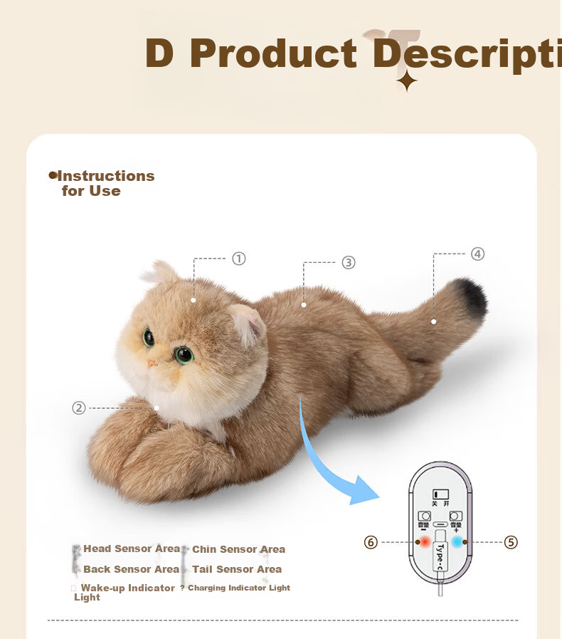 Chongker Plush Realistic Feedback Cat Smart Bionic High-End Electronic Pet Electric Doll Birthday Gift for Kids 13