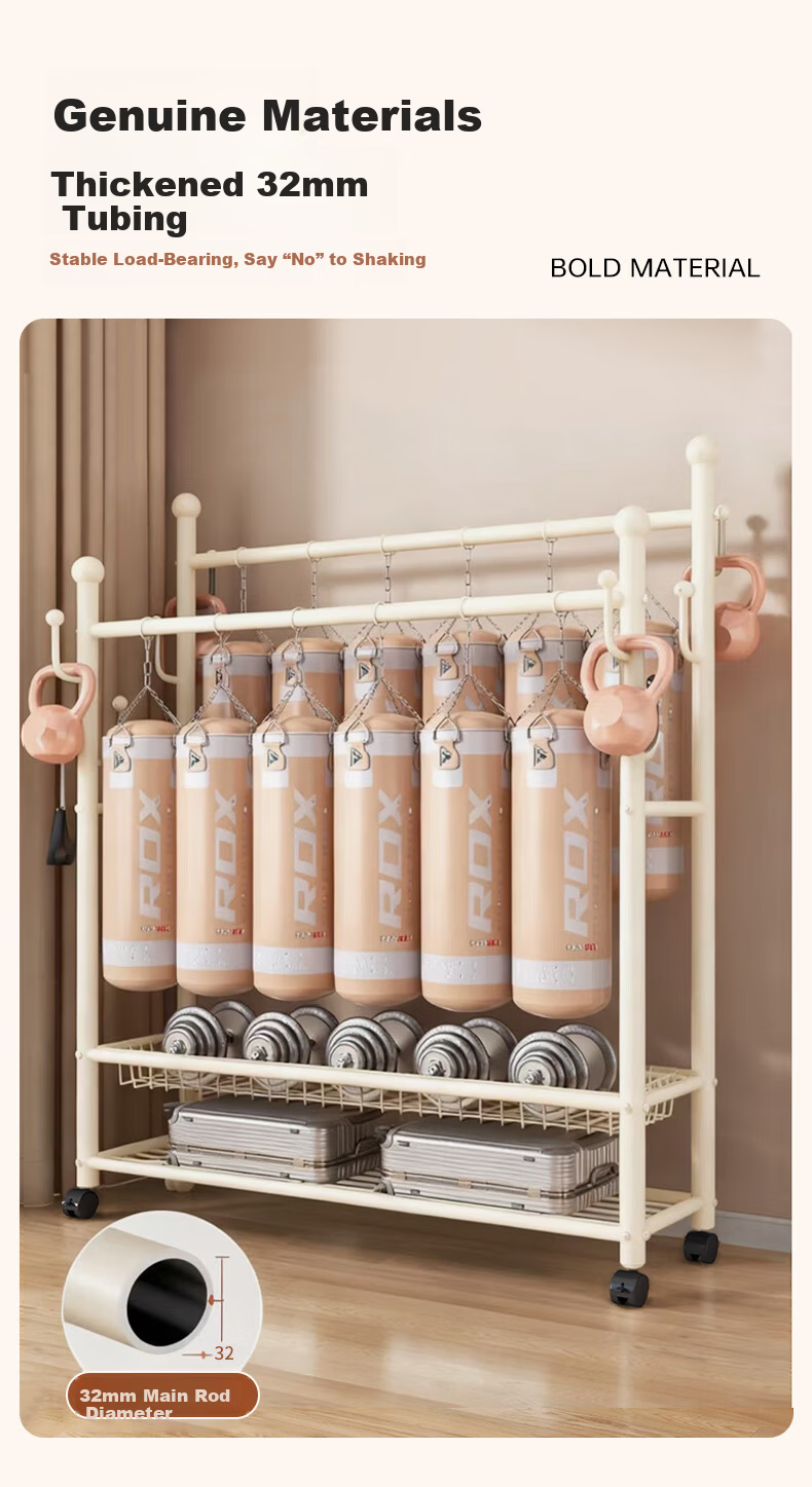 Yaoying YJ21 White Double-Layer 100cm Mobile Floor Standing Coat Rack Clothes Hanger 7