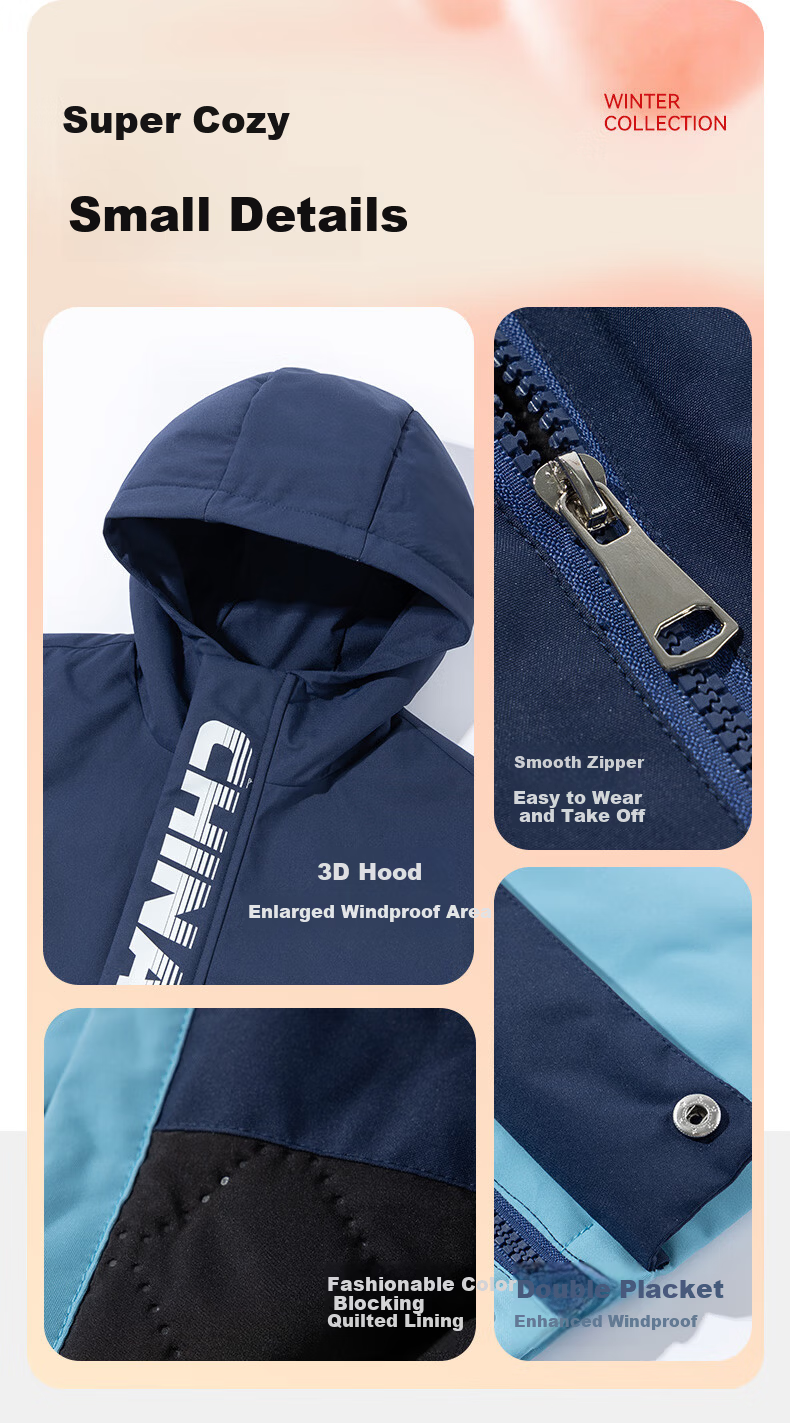 Baleno Children's Fleece Jacket 2025 Winter Style for Older Kids, Color-Block Warm Padded Coat for Boys And Girls, Windproof Parka 11