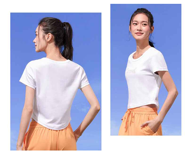 CAMEL Cotton-Feel Sports T-Shirt for Women Quick-Dry Breathable Casual Short Sleeve Top Y26BAVLZ020 Truffle Gray XL 12
