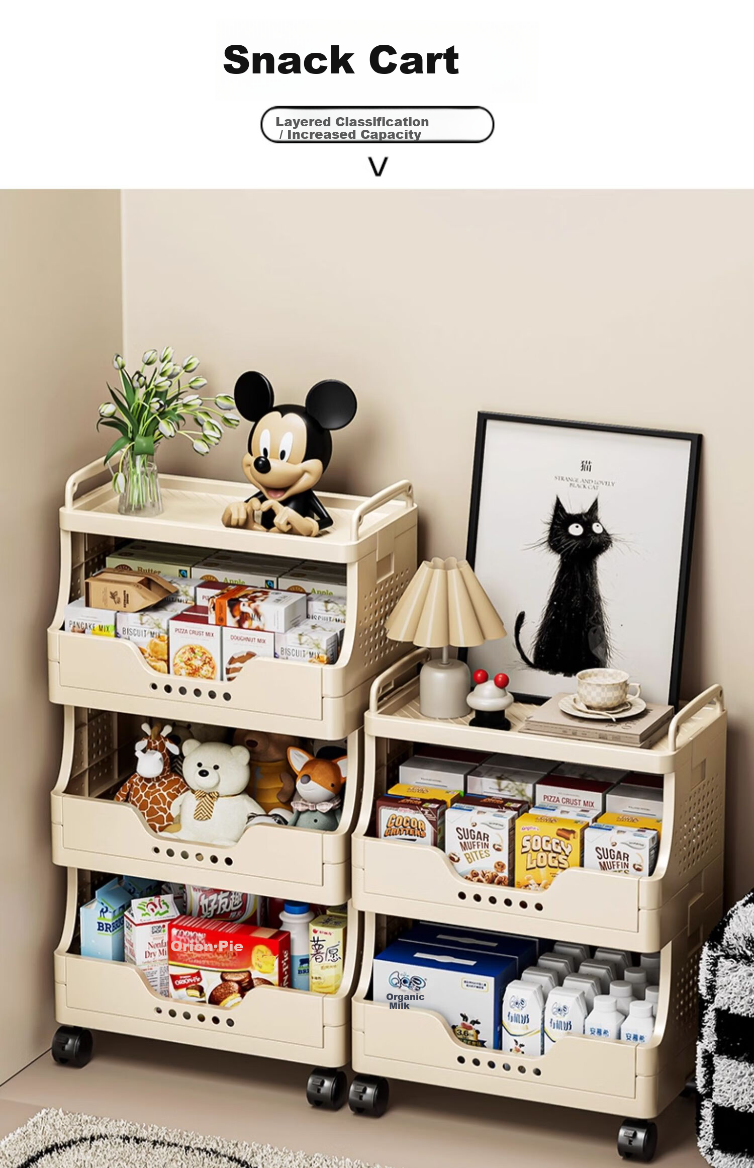 Jiaodu Snack Storage Rack Small Trolley Multi-layer Floor-standing Living Room Organizer with Wheels Mobile Storage Rack 1
