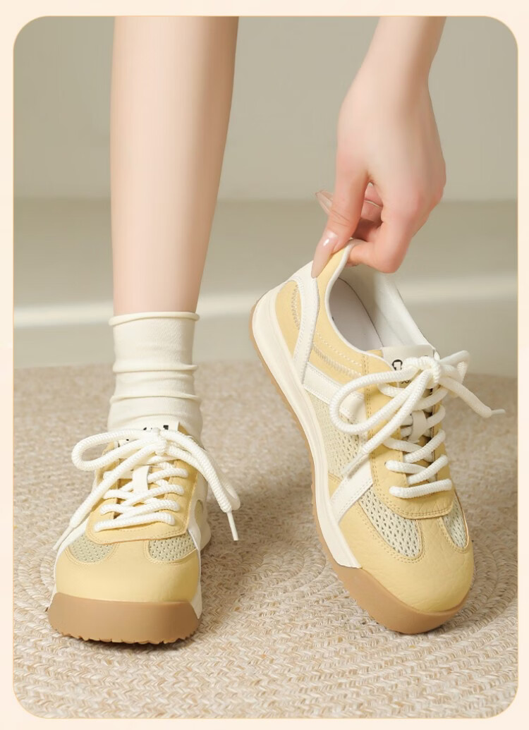 Zhuoshini Women's Thick Sole Derby Shoes Casual Breathable Mesh Sneakers Yellow Size 39 3