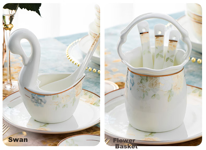 Yichen Jingdezhen Ceramic Bowl and Plate Set with Chopsticks Complete Gift Box Dinnerware Dreamy Floral Shadow 11