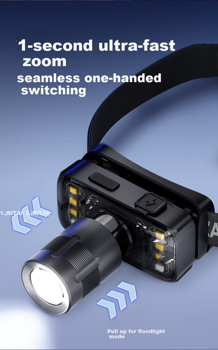 JD Jingzao Telescopic Zoom Headlamp Outdoor Headlight Head-Worn Rechargeable Camping Fishing High Brightness Long Battery Life 5