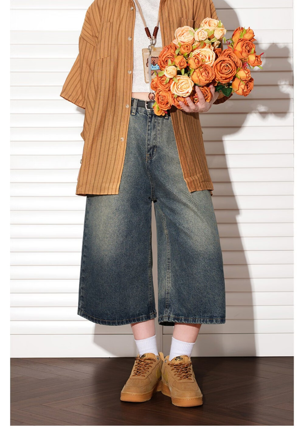 ICH MODE Vintage American Style Lightweight Washed Denim Shorts Thin Women's 2026 New Versatile Seven-Point Pants Black L 13