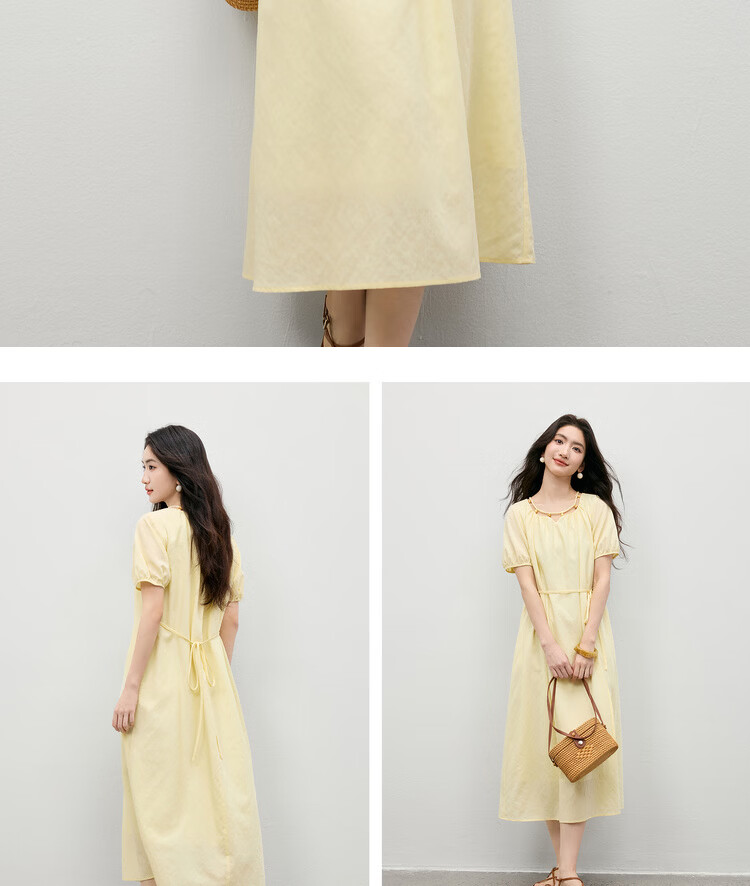Shangdu Bira Linen Acetate Lyocell Dress Women Spring Summer Elegant Hollow Beaded Round Neck A-line Loose Slim Long Dress 20