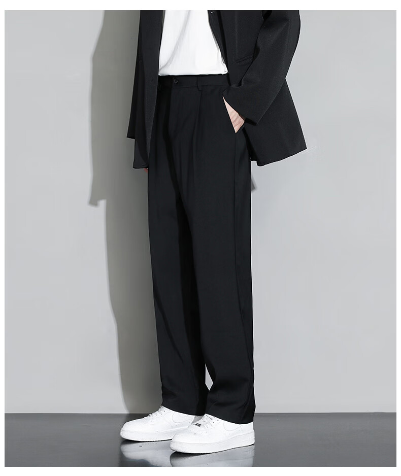 MULINSEN Men's Casual Straight-Leg Dress Pants Solid Color Simple Versatile Black 4XL 9