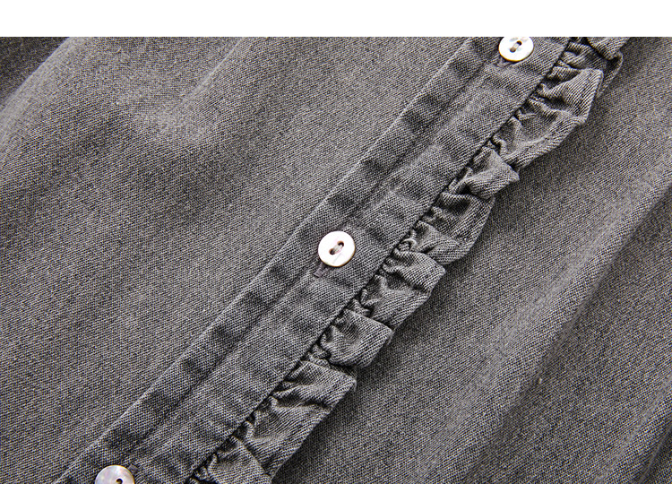 Demana Cloud Cotton 100 Lyocell French Style Round Neck Ruffle Drawstring Denim Shirt for Women Spring Autumn Premium 12