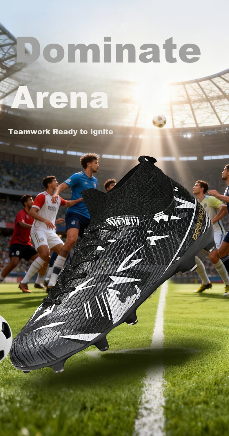 DEERWAY Adult AG Stud Soccer Shoes Grass Field Match Training Durable Non-slip White Gray Black AG Studs Size 35 5
