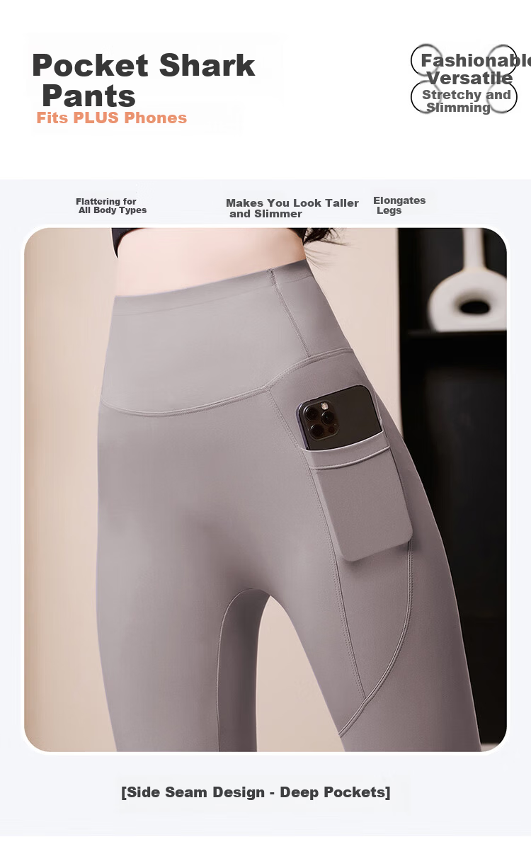 LangSha Spring Summer New High-Waist Tummy Control Butt-Lifting Shark Pants Micro Compression Slimming with Pockets Fashion Outer Yoga Shark Pants 2