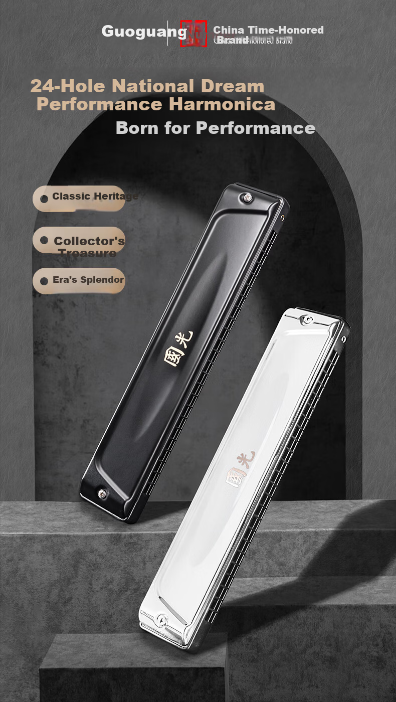 Guoguang 24-Hole Polyphonic C Key Professional Zodiac Harmonica - Ox (Imported Reeds, Includes Playing Instructions) Athens Black 1