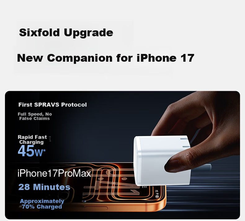 Shanmo Apple AVS Protocol 45W GaN Fast Charger for iPhone 17 Pro Max/16/15/iPad Type-C Adapter 2