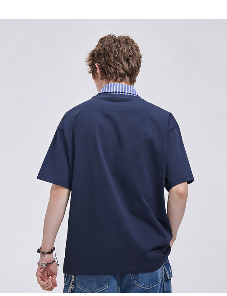 Charles Heart Contrast Collar Couple Pure Cotton Short Sleeve Polo Shirt with Playful Puppy Print Unisex Off-White XS 13