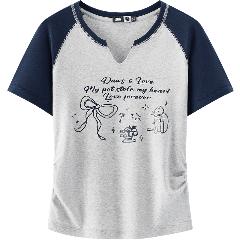 Semir Cooling Short Sleeve T-Shirt Women Summer Crop Printed Slim Raglan Sleeve 2026 Slim Fit Clothing 109326100016