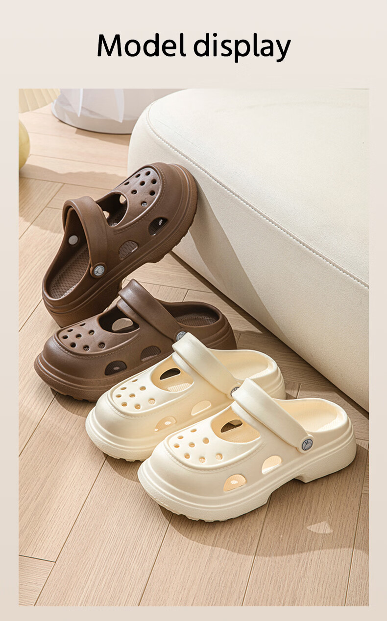 MashiMaro Women's Hole Sandals Thick Sole Height Increasing Fashion Non-Slip Outdoor Slippers 8