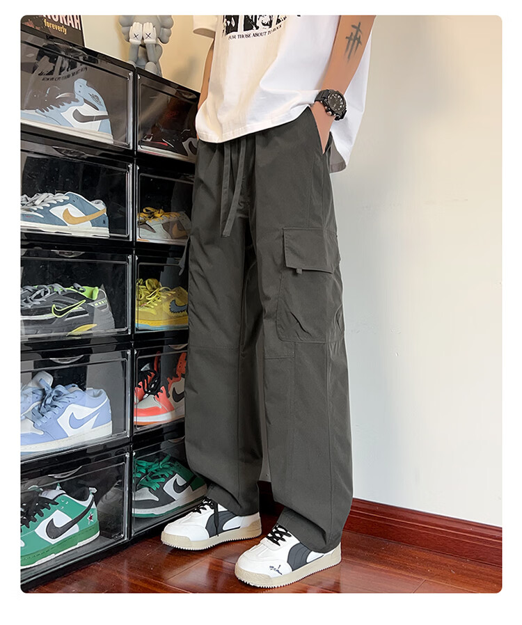 NASA GISS Collaboration Casual Pants Men Loose Fit Straight Leg Breathable Cargo Sports Trousers Black XL 1