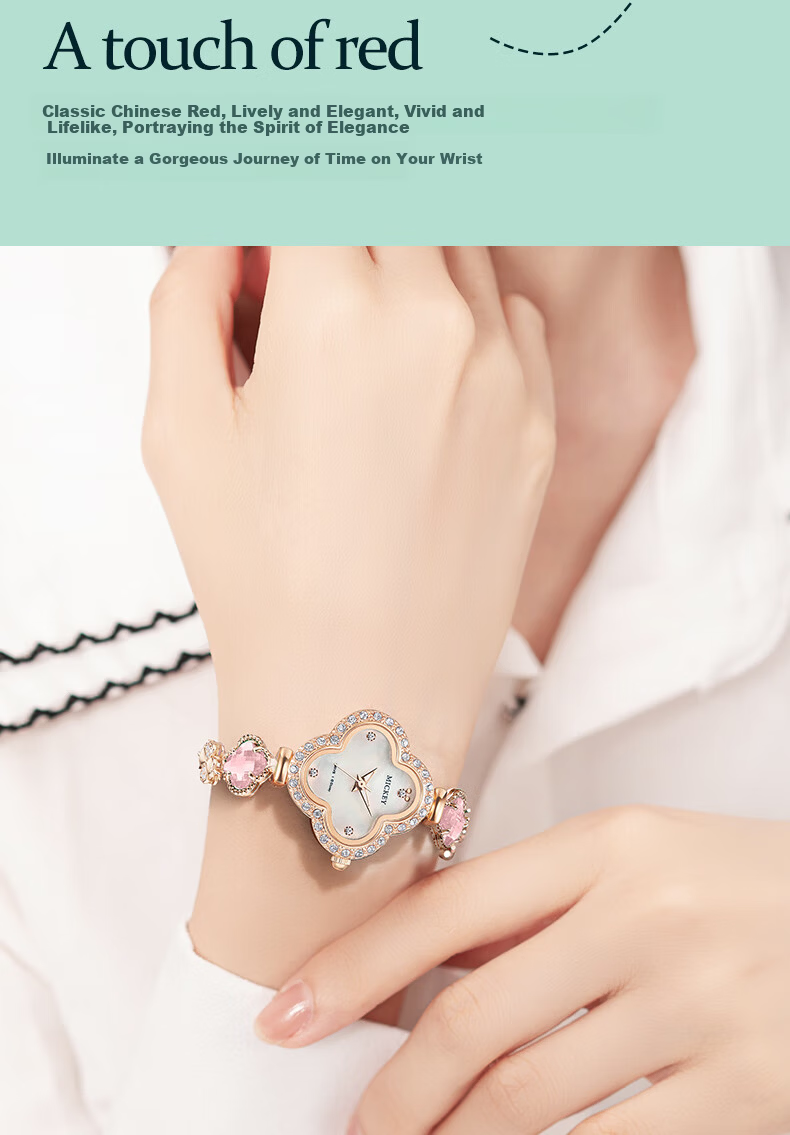 Disney Mickey Collaboration Luxury Four-Leaf Clover Bracelet Watch Waterproof Quartz 38mm Women's Day Birthday Gift for Girlfriend 8