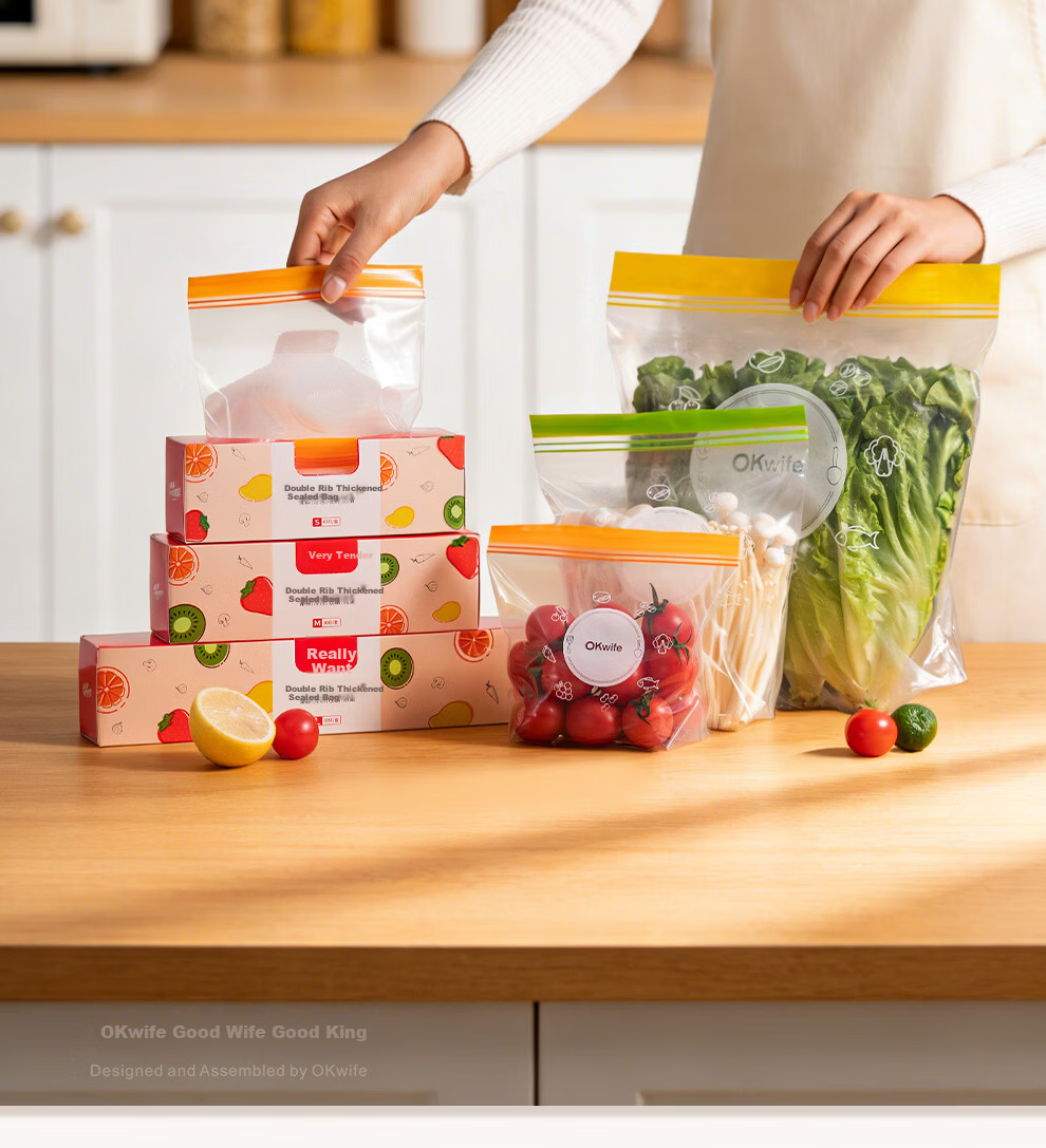Good Wife Food Sealing Bags Small Size Stand-Up 40pcs Thickened Double-Strap Seal Fresh-Keeping Storage Freezer Bags 2