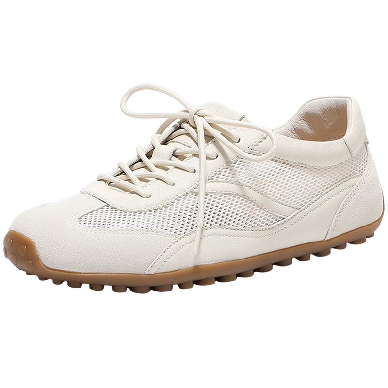 Senda Nai Pi De Women's Training Shoes 2026 Spring New Lambskin Mesh Breathable Flat Casual Shoes 4XV26BM6 Beige Size 37