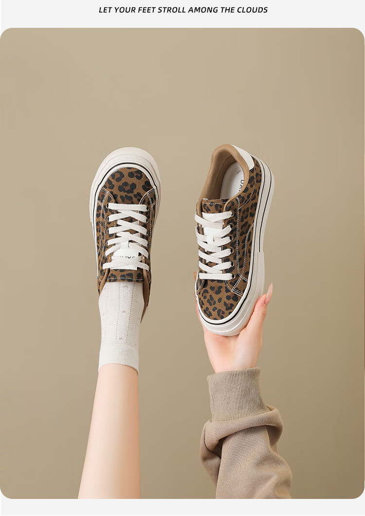 DAPHNE Women's Shoes 2026 Summer New Leopard Print Soft Sole Sneakers Casual Canvas Shoes Brown Size 38 12