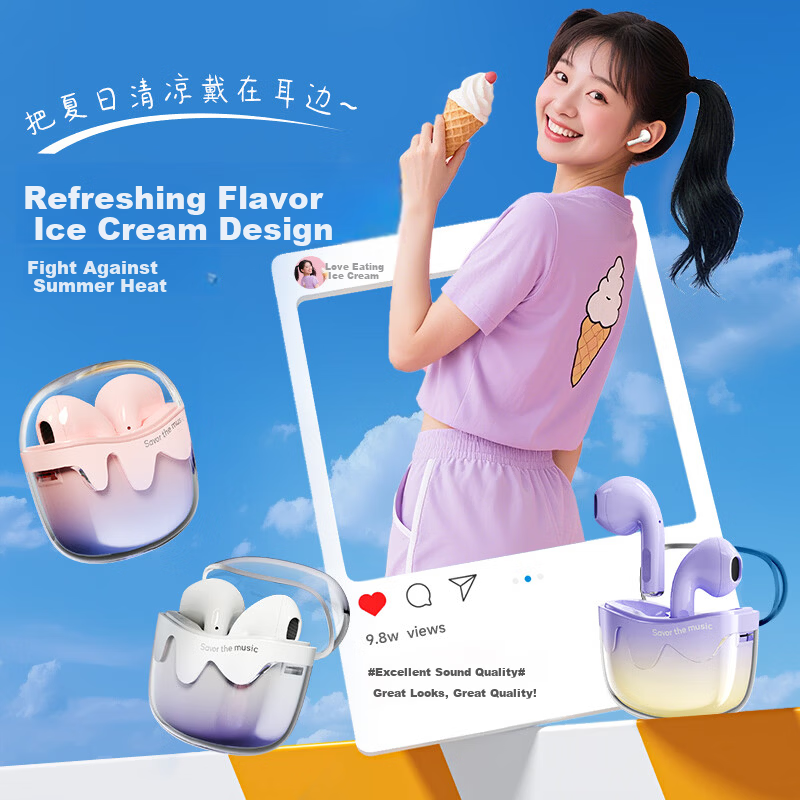 Aigo Bluetooth Earphones Semi-In-Ear Wireless Sports Gaming Headphones Long Battery Life Noise Cancelling Whisper Beans TQ10 White