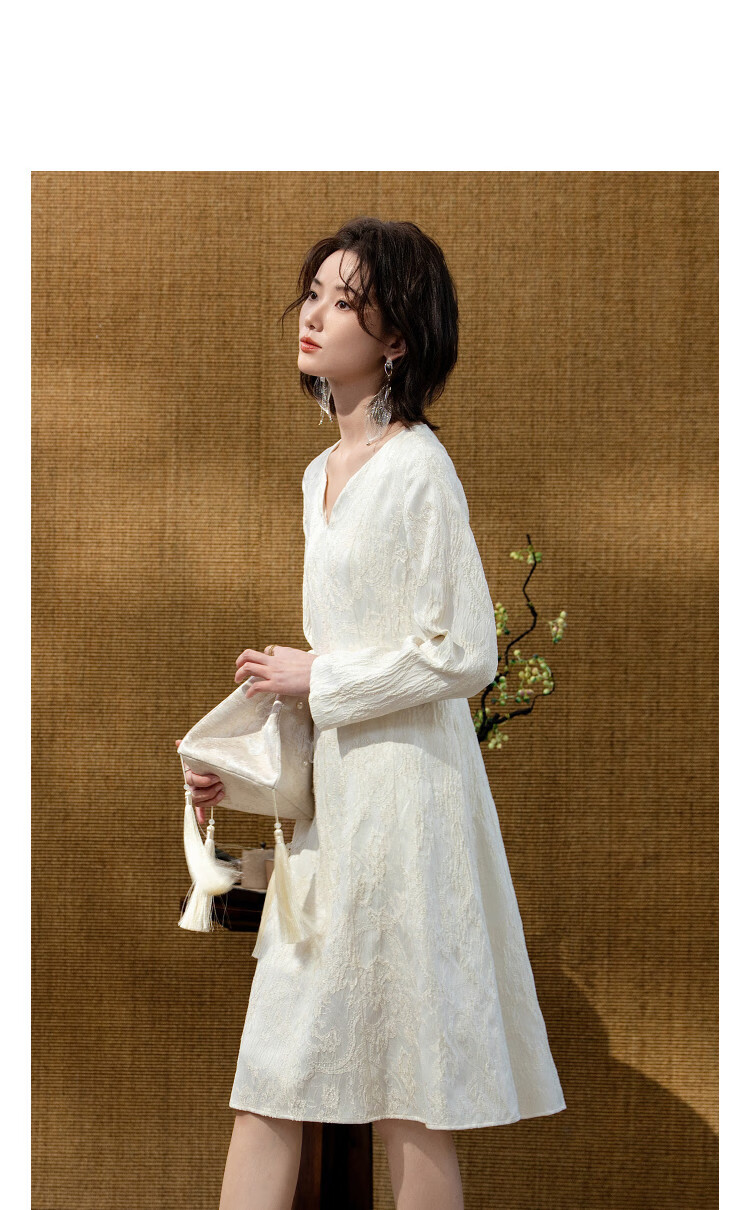 Demana "Moonlight Breeze" Spring National Style New Chinese Light Embossed Jacquard Waist-Cinching A-Line Slimming Women's Dress 11