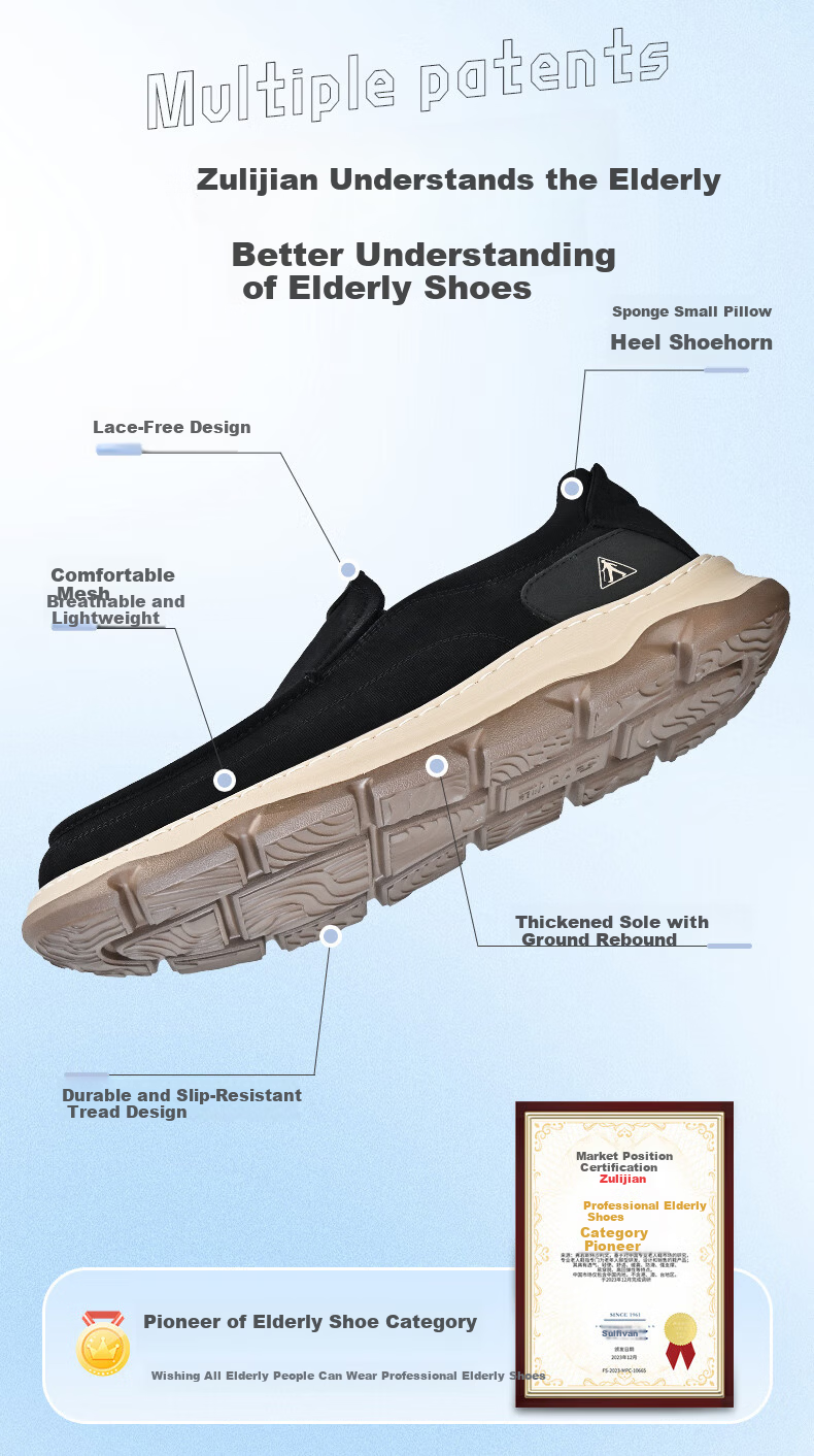 Zulijian Men's Slip-On Cloth Shoes Dad Shoes Middle-Aged and Elderly Soft Sole Lightweight Walking Shoes 9167 Black Size 44 1