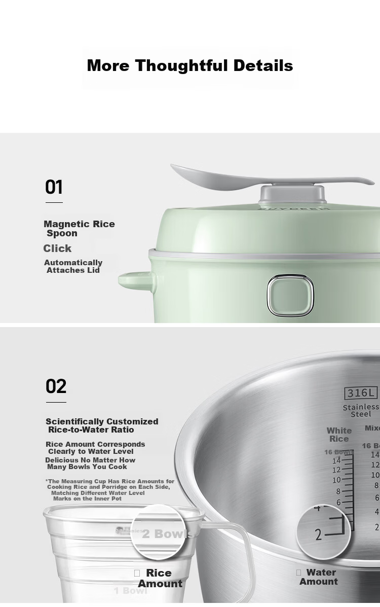 Buydeem R551 Rice Cooker 4-8 People Large Capacity Multifunctional IH Frequency Conversion Heating Non-Stick Inner Pot Porridge and Rice Cooker with Reservation and Keep Warm Function Light Cedar Gree 12