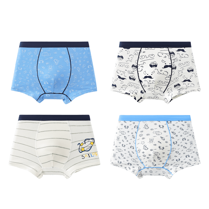 MiiOW Boys' Cartoon Cotton Boxer Briefs Kids' Underwear 4-Pack Size 150