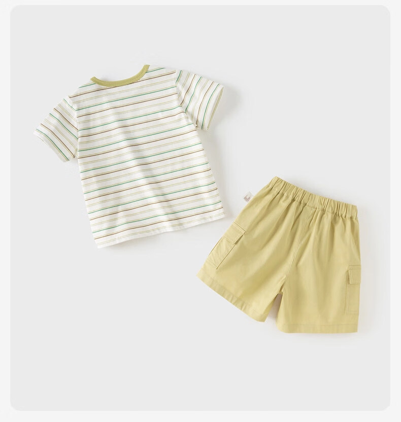 DAVE & BELLA Kids Knitted Five-Point Shorts Set Summer Boys Short Sleeve Striped T-Shirt Two-Piece Set 11