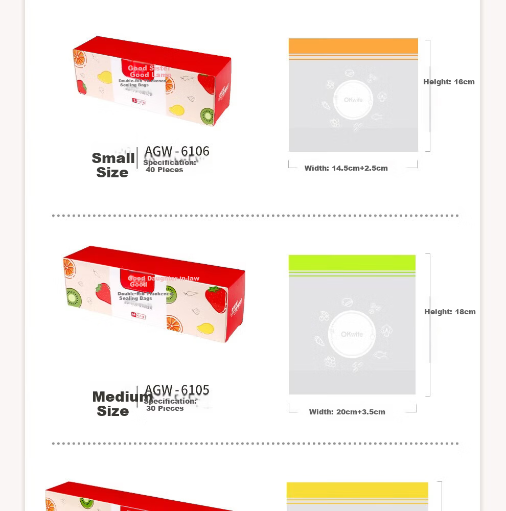 Good Wife Food Sealing Bags Small Size Stand-Up 40pcs Thickened Double-Strap Seal Fresh-Keeping Storage Freezer Bags 4