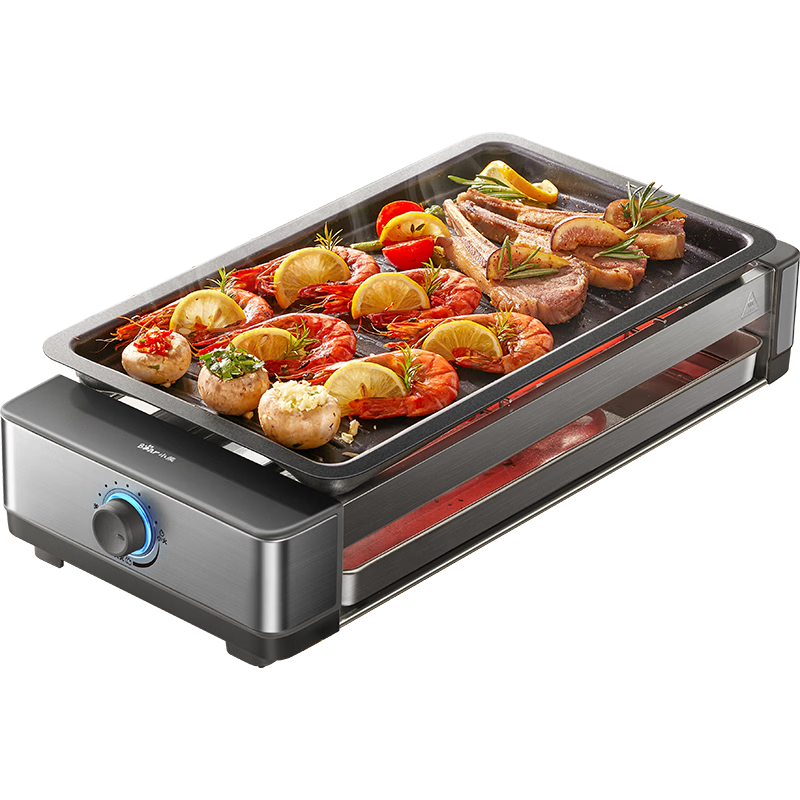 Bear Electric BBQ Grill Pan Electric Grill Oven Household Electric Barbecue Grill Skewer Meat All-in-One Smokeless Fully Detachable 2100W Dual Grill Nets DKL-G21P1