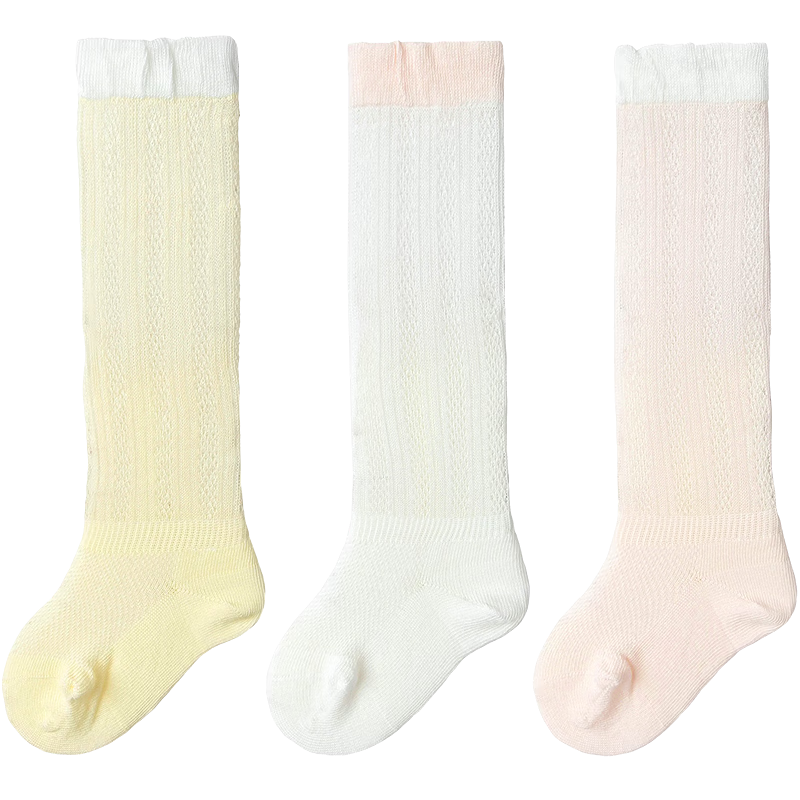 Balabala Baby Socks Summer Mesh Breathable Thin Infant Long Socks Anti-Mosquito Comfortable 3 Pairs Pack