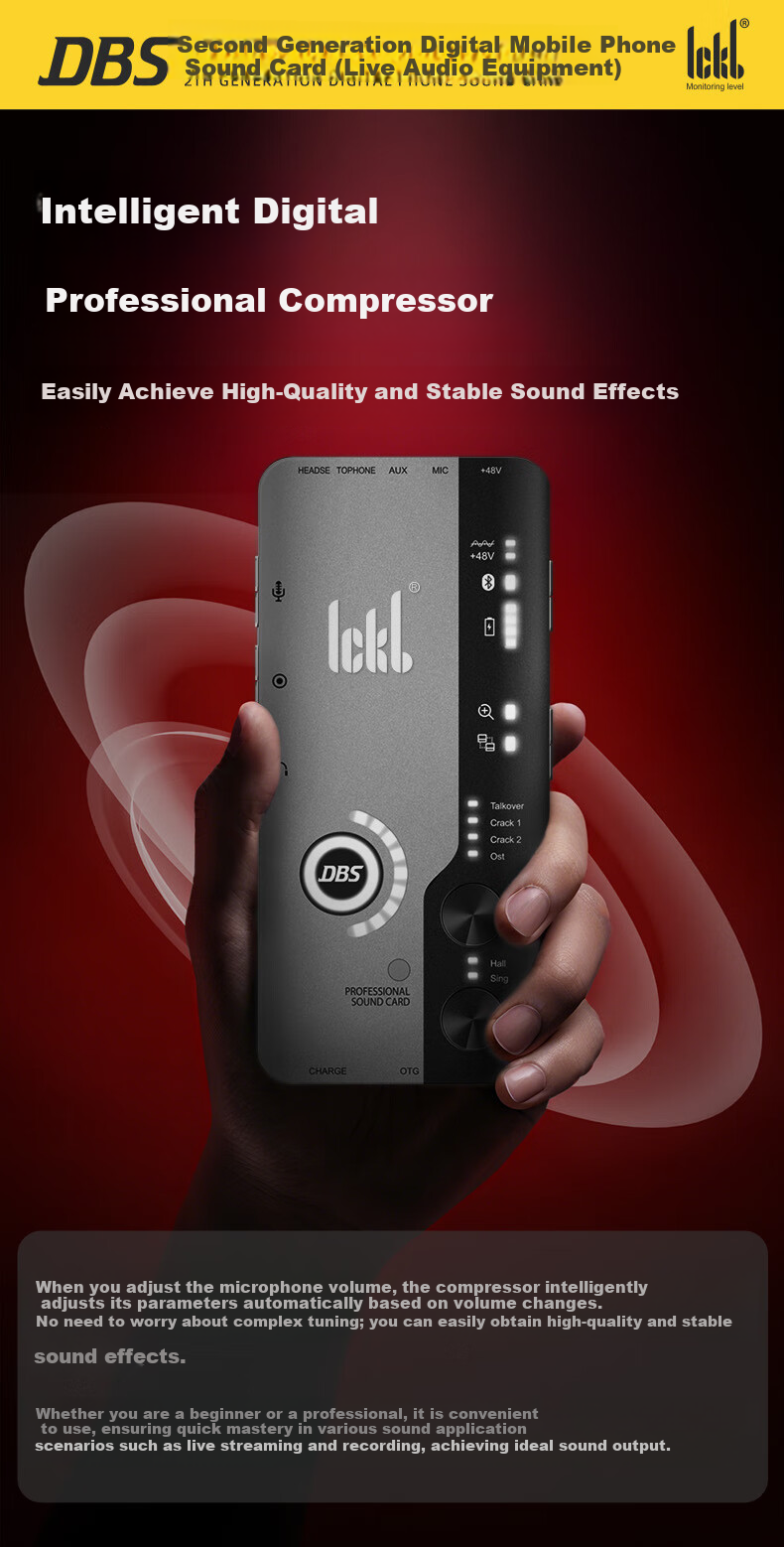 Ickb DBS Sound Card 2nd Generation Kit Mobile Live Streaming Computer Douyin Kuaishou Universal Host Singing KTV Recording Live Streaming Equipment Complete Set Red Condenser Microphone 5