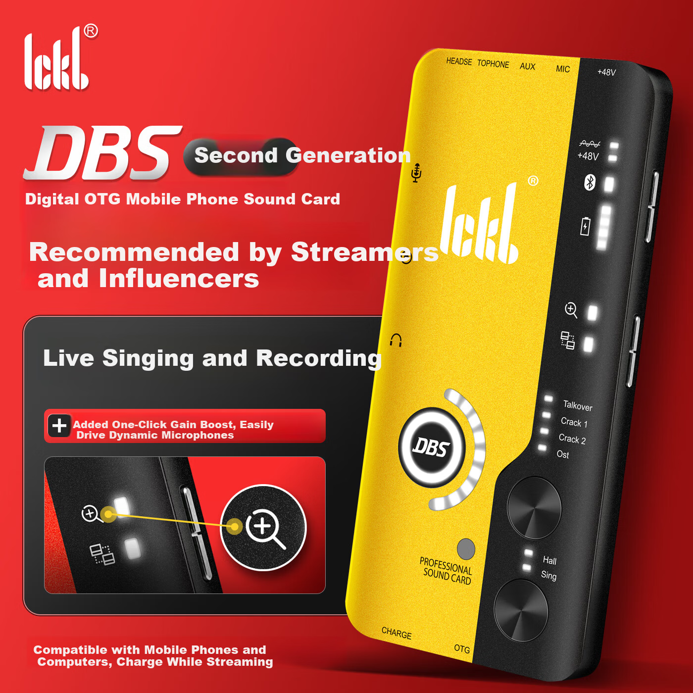 Ickb DBS Sound Card 2nd Generation Shure Beta58A Dynamic Microphone Kit for Mobile Live Streaming, PC, Douyin, Universal Host Singing, KTV Recording Equipment Full Set