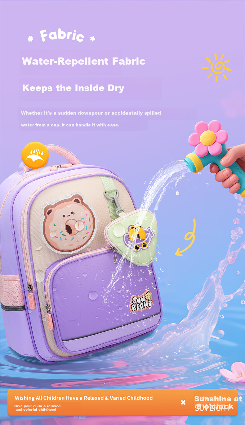Sunshine 8 O'clock Primary School Backpack Children's School Bag Boys Girls Ergonomic Lightweight Grade 1-3-5 Stylish Double Shoulder Bag 9