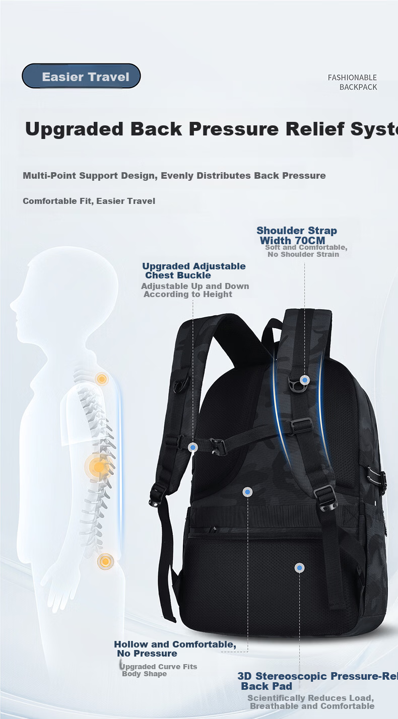 Dishuai 45L Large Capacity Ergonomic Lightweight Backpack for Middle and High School Boys 9