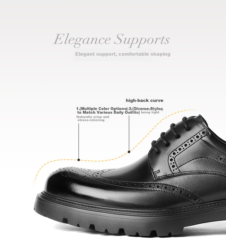 Belle Men's Brogue Business Genuine Leather Shoes Autumn Commuter Height Increasing Thick Sole Formal Shoes A2065CM5 Brown Size 38 8