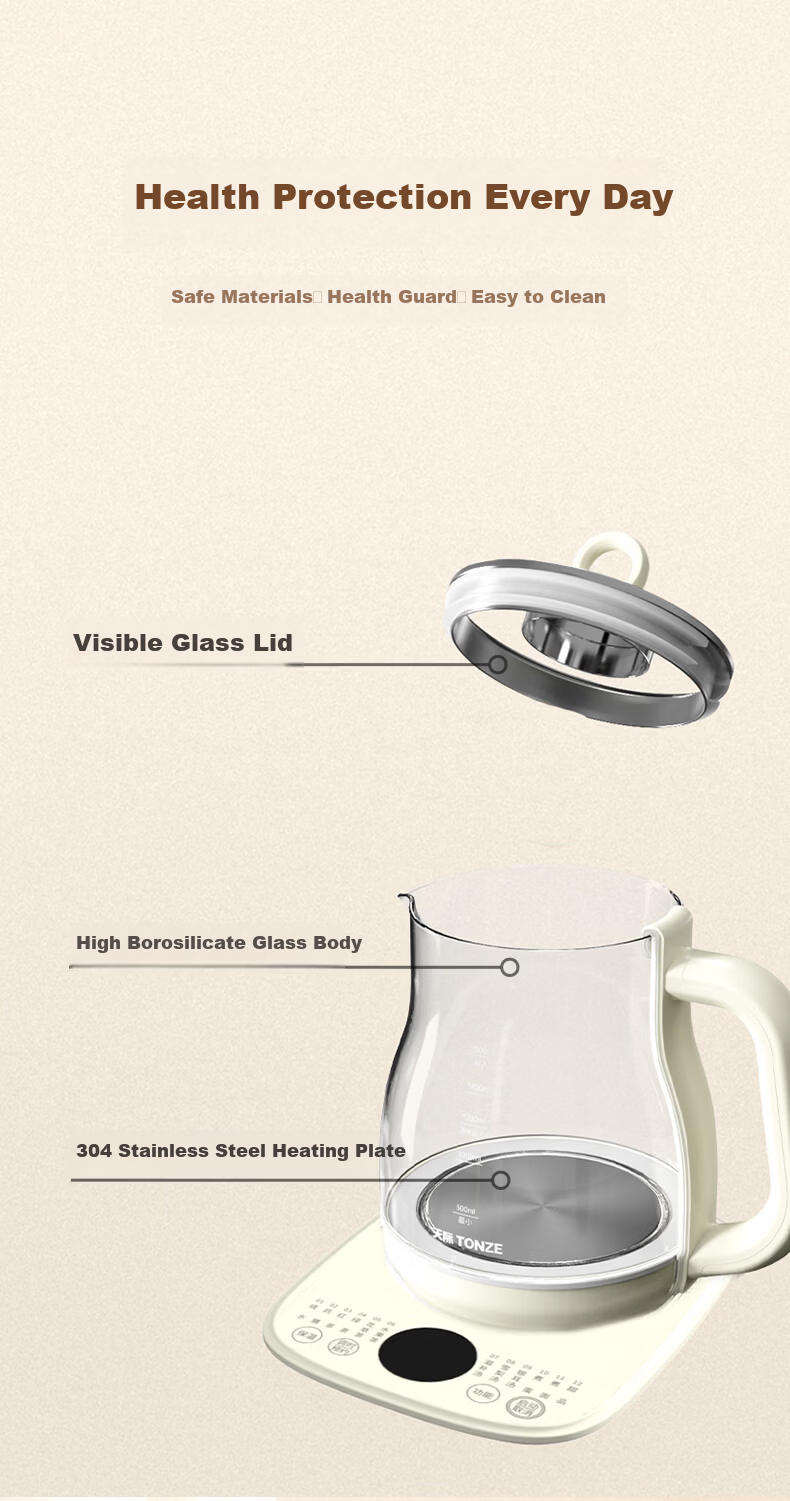 TONZE 1.5L Automatic Health Pot Electric Kettle with 24H Reservation, 12H Intelligent Temperature Control, Memory Handle, Flower Tea Kettle 15YS02 9
